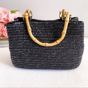 Black Rattan Bag Bamboo Handle